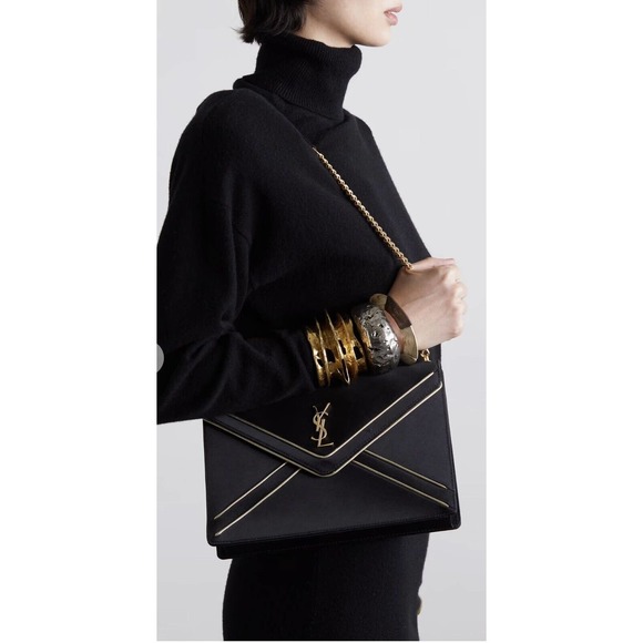NEW! Saint Laurent YSL Black Chain Envelope Shoulder Bag Purse Authentic - Picture 2 of 15